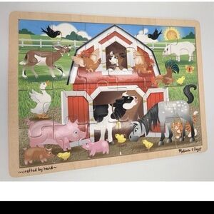 Melissa & Doug Hand Crafted 24 Piece Barnyard Buddies Wooden Puzzle age 3+  EC